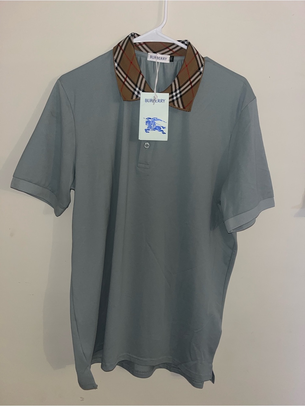 Burberry Light Gray Polo with Signature Check Collar